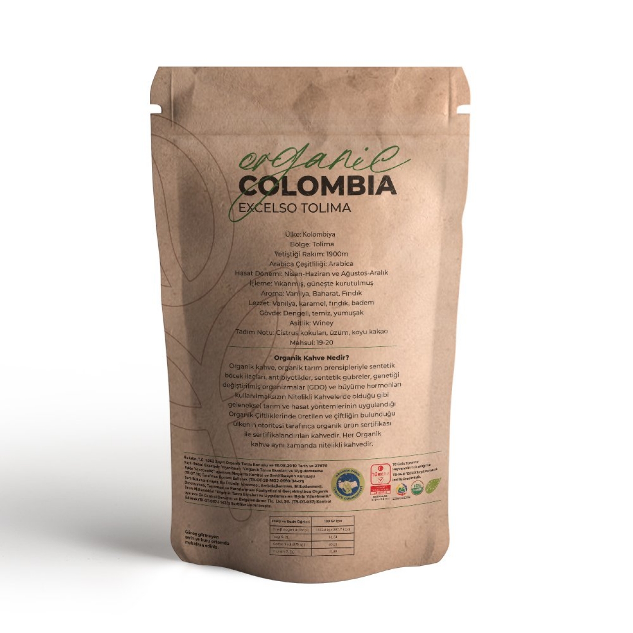 Organik Kolombiya Excelso Tolima Filtre Kahve