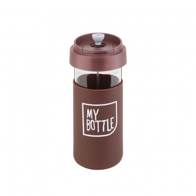 My Bottle French Press Cam Mug Kahverengi 450ml (Deri Kılıf Hediyeli)